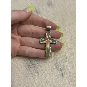 Carolyn Pollack Relios Sterling Silver Inlaid Cross Turquoise Coral Pendant